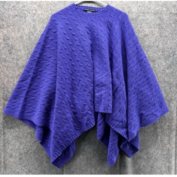 Ralph Lauren Sweater Women Poncho Tunic Cable Knit Purple Wool